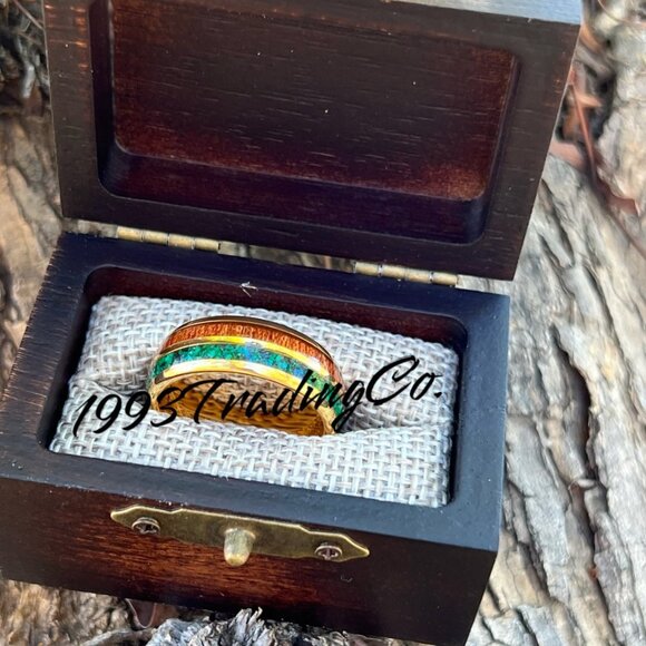 Malachite & Koa Wood Inlay 8mm SZ 10 Ring Tungsten Band Wedding Anniversary Gift - Picture 3 of 5